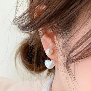 Faux Pearl Heart and Ball Earrings